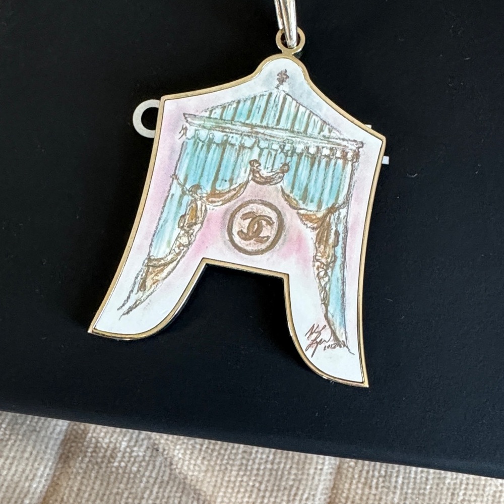 Authentic CHANEL Architectural Pendant/Key Chain with Pink and Blue Accents - Picture 3 of 3
